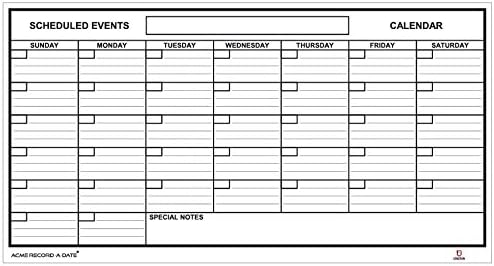 Табла суво избришете го месечниот календар 1 'x 2' Флексибилен издржлив материјал за листови - Најдобро за целите Тековни настани од ACME Record Дополнителна понуда за дат