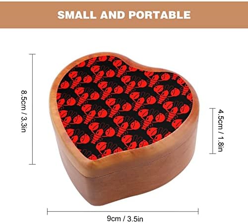 Јастози црвени ракчиња гроздобер дрвена часовна музика музичка кутија во форма на срцева кутија подароци за семејни пријатели на lубовници