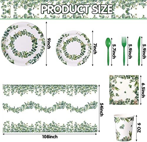 171 Еез Мудрец Зелена Партија Снабдува Зеленило Украси За Туширање За Бебиња Садови За Еукалиптус Поставени за 24 Гости Чинии За Еднократна