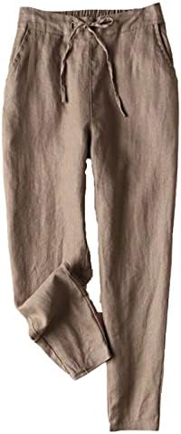 Женски постелнина исечени широки панталони со нозе високи еластични половини долги исечени панталони се протегаат директно лето секојдневно пантоло