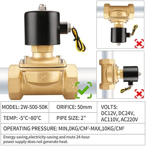 Баомаин Пневматски 2 Инчи 12V/24V/110V/220V Нормално Отворен 2 Насочен Месинг Електричен Електромагнетен Вентил За Вода, Воздух 2W-500-50K