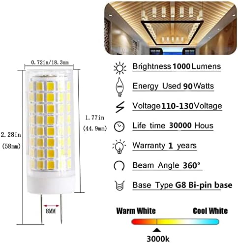 Minsily 10W G8 LED Сијалица Затемнета 90W Халоген Еквивалент GY8. 6 G8 Bi-pin База LED Пченка Сијалица 900LM 102 Led Диоди 2835 SMD 110v Топло