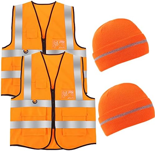 Tinsky 2 парчиња портокалова лов на елек со голема видливост безбедносен елек рефлексивна конструкција Работна униформа со рефлексивни