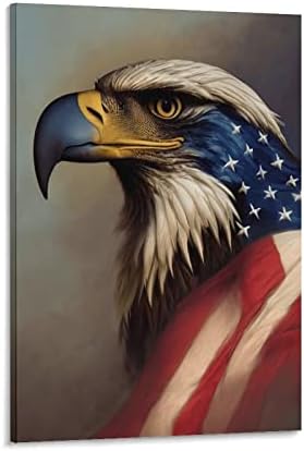 Американска ќелава орел wallидна уметност, летачки орел платно печати патриотска концептуална слика инспиративна m платно сликање постери