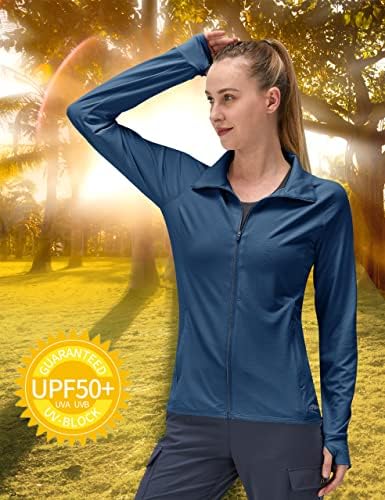 Women'sенски UPF 50+ UV Сонце за заштита на сонцето со долг ракав Атлетски пешачки кошули лесни SPF Zip up outodor јакна