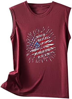 4-ти јули резервоарот за женски обични маици Ден на независност на САД, знаме за печатење на екипаж на екипаж, тенок маички за тенок маички
