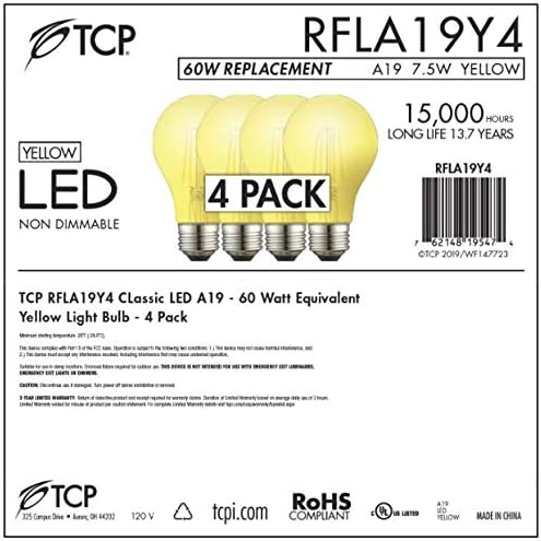 TCP RFLA19P4 LED Светилки 60 Вати Еквивалент | Партиски Светилки Празничен Сјај, А19 Облик Е26 Средна Основа, Розова, 4 Брои