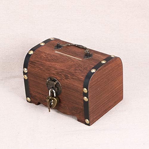 Бокс за богатство ретро дрвена богатство кутија за складирање на градите дрвени свинче банки безбедни заштеди за пари со кутија за заклучување