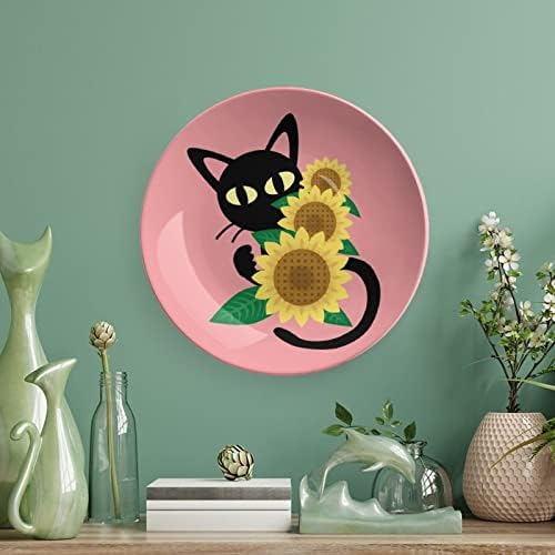 Сончоглед мачка смешна коска Кина Декоративна чинија тркалезни керамички плочи занает со приказ за украси за внатрешни работи