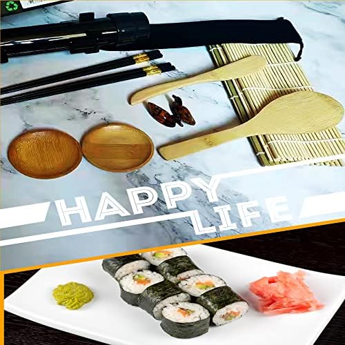 Комплет за правење суши, 2 бамбус душеци за суши, производител на суши базука, легури за јадење, лопатка, распрскувач, нож од авокадо,
