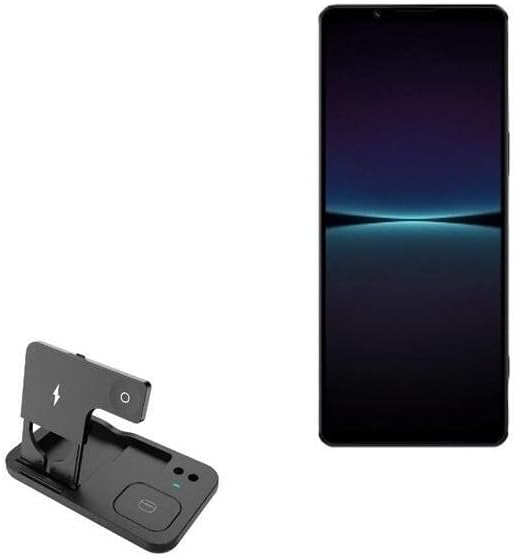 Charger Boxwave Charger компатибилен со Sony Xperia 1 IV - Безжичен мултичарџ десктоп штанд Pro, Qi Wireless 4 in1 Charger Stand повеќе уреди за Sony Xperia 1 IV - jet Black