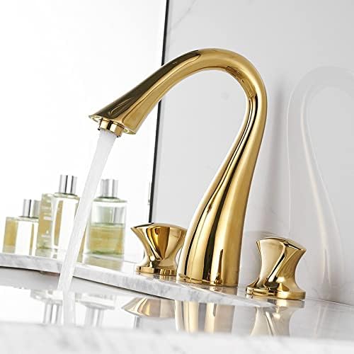 Faucets на бања на OneMTB за мијалник 3 дупка, гроздобер месинг за бања, тапа за миење садови, мешање на двојни рачки, топла