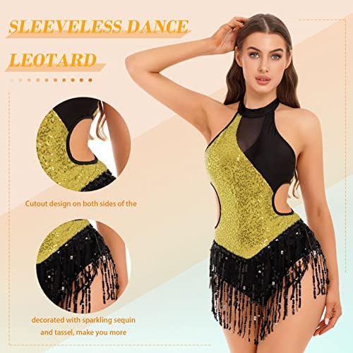 Freebily женски sequins tassel латински танц салон за салони џез чача румба танго фигура фустан за лизгање