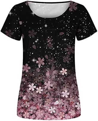Модна женска цветна печатење Топ 2023 лето преклопена плетена врата со кратки ракави за кратки ракави блузи