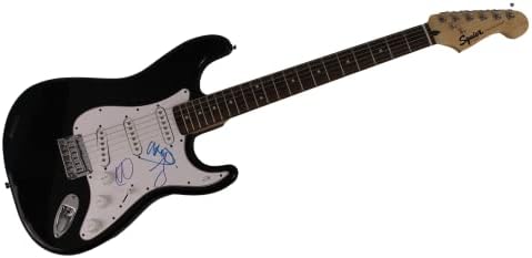 Крис Мартин, Гај Бериман, Вил Шампион Бенд потпиша автограм со целосна големина Црна Фендер Стратокастер Електрична гитара w/ Autographcoa ACOA автентикација - Колдплеј, па?