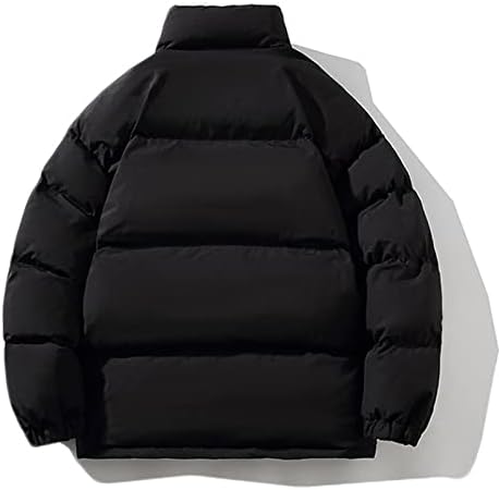 Меур палто за мажи Зимско руно наредена памучна пуферска јакна со цврста боја, јака јака патент ватирана надворешна облека надолу палта