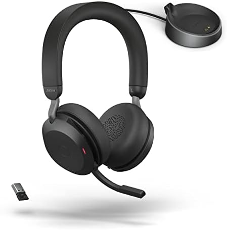 Jabra Evolve2 75 PC безжични слушалки со штанд за полнење и 8 -микро -технологија - стерео слушалки со двојна пена со напредно активирање