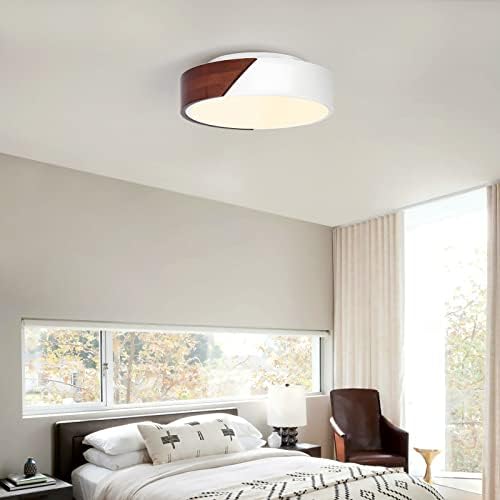 Теминбу модерна таванска светлина, бела дрвена црвена светлина на таванот со акрилна абажур, е12 тавански светло за спална соба, алишта