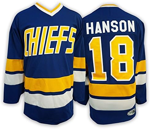 Мад браќа #18 Хансон Чарлстаун Шефови Слапшот филм официјално лиценциран хокеј Jerseyерси направен во Канада