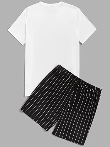 Oshho облека со две парчиња за мажи мажи графички врвни и закрпени детали шарени шорцеви