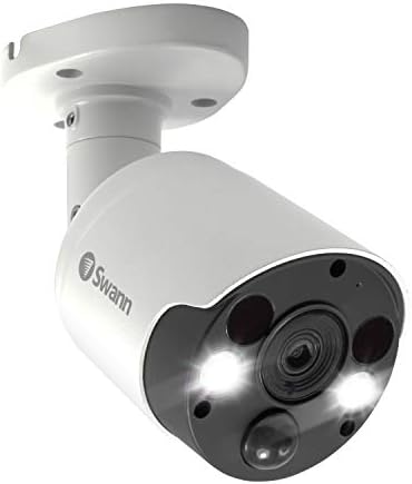 Безбедносна камера за безбедност на куршуми Swann Pir, 4K Ultra HD Надзор за надзор w/боја ноќно гледање, затворено/отворено, сензори за топлина и движење, 2 начини на разгово?
