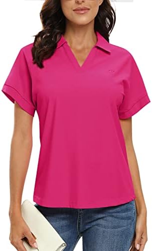 Women'sинши женски голф Поло кошули против вратот со кратки ракави спортски врвот UPF50+ лабави тениски кошули брзо суво