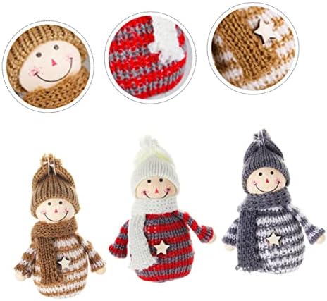 Toyandona 3 парчиња Божиќна кукла Дрвена плетење снежен човек празник виси украси плетени капачиња кукли, приврзоци полиестер Божиќ, снежен човек, приврзок прозорец, пр
