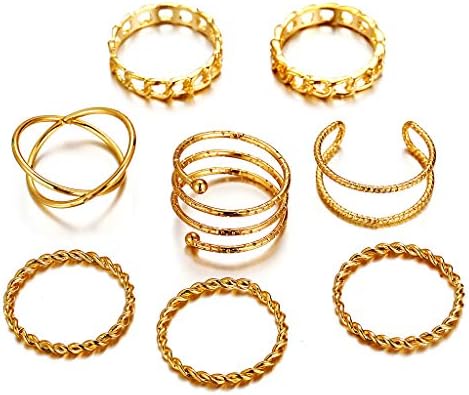 Балаки 8 парчиња ретро едноставен зглоб на ножот за зглобот поставува златен круг на кружни прстени за жени девојки,