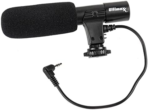 Ultimaxx Уни-насочен микрофон со 3,5 мм вграден во стерео приклучок и заграда за монтирање за камери за DSLR и видео камери