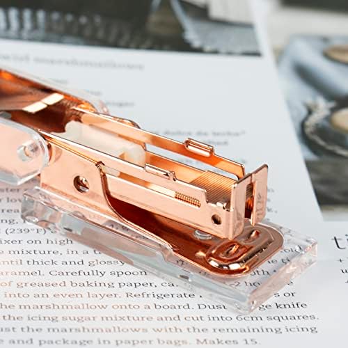 Розово злато мини степлер чиста акрилна десктоп прирачник за десктоп степнувачи 18 листови со капацитет на пролет, со слатко степлер