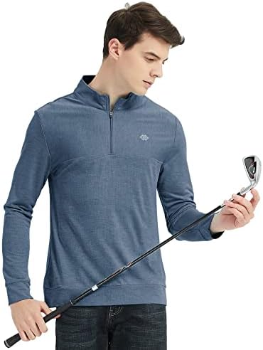 Jinshi мажи голф поло маица голф пуловер со долг ракав 1/4 zip pullover спорт спортска кошула за мажи