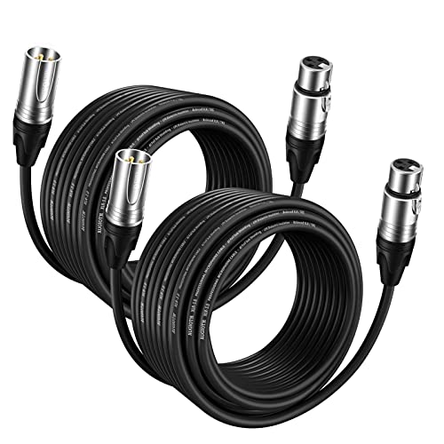 Кабел Augioth XLR 50 ft 2 пакет, микрофон кабел, XLR машки до женски избалансиран кабел за микрофон 3 пински, микро кабел, XLR машки до женски