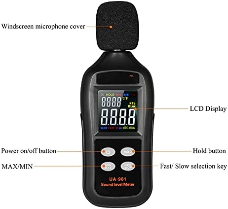 KXDFDC Дигитален мерач на ниво на звук LCD 35-135DB Волумен на бучава Мерички инструмент за мониторинг на децибели со режим