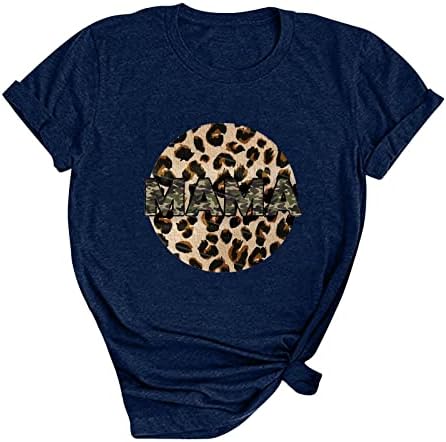 Бејзбол врвот на жените смешни графички кратки ракави, леопард мама печати врвови со обичен резервоар кошула