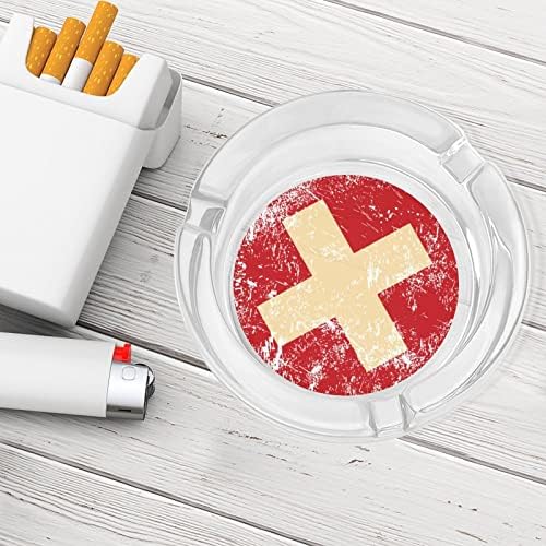 Швајцарија ретро знаме стакло пепелник за цигари за цигари класични кружни чисти кристални пепелници