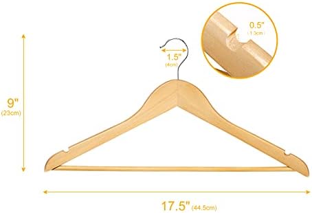 Cozymood Цврсти дрвени закачалки 20 пакувања трајни и тенка облека закачалка со 360 ° ротирачка кука Природна завршница и изрез за закачалки