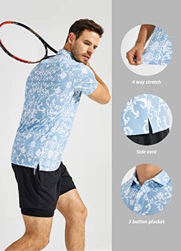 Yovvi голф кошули за мажи со краток ракав Брзо сув тенок фит печатење перформанси Влага маичка Поло кошула