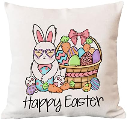 Среќен Велигден Велигденски фрлање перница капа за шарени зајаци за зајаци, добредојде пролетни цвеќиња Перница, прекривка на плоштад