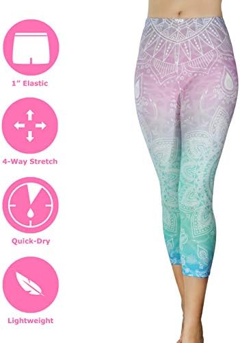 Удобни панталони за јога - тренингот Каприс - хеланки на тренингот со високи половини за жени - лесна печатена јога нозе