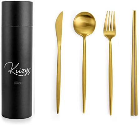 Kiizys Matte Black Rationware Set - 14 -парчиња модерни сребрени прибор за не'рѓосувачки челик - метални стапчиња за јадење кујнски