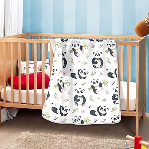 Swaddle Clanket Panda и Bamboo памучно ќебе за новороденчиња, примање ќебе, лесен меко висино ќебе за креветчето, шетач, расадник ќебиња,