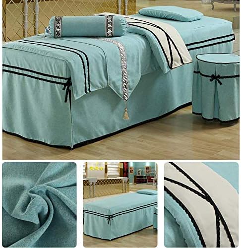 Leversоан масажа за масажа поставува 6 парчиња кревети за масажа со здолништа со столче за столче Подигање со знаме на креветот, алстерска перница целосна рунда за кре