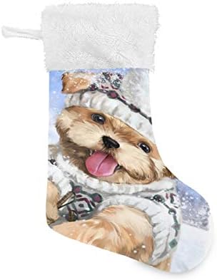 Алаза Божиќни чорапи симпатично кучиња кучиња Зимски класични персонализирани големи декорации за порибување за семејни сезонски празници Декор 1 пакет, 17,7 ''