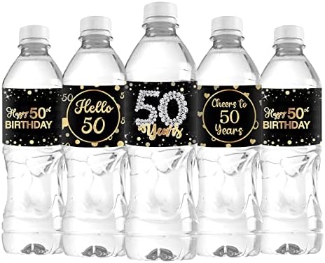 Широко распространети 30 парчиња среќни 50 -ти роденденски шише со шише со шишиња, навивачи на 50 години налепници за 50 -годишни етикети за годишнина од свадбата знаци