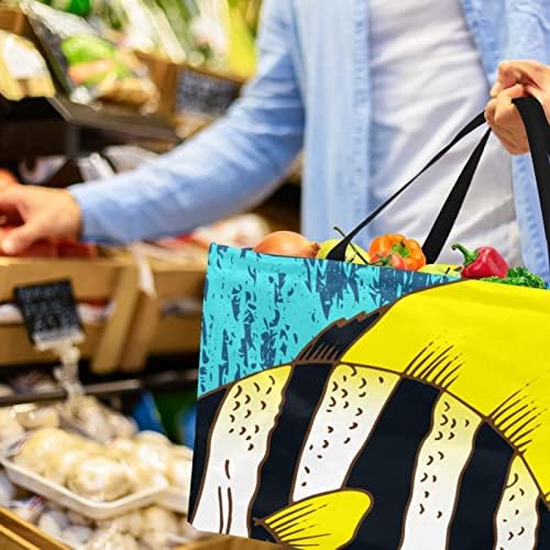 Кошница за еднократно шопинг, жолто црна лента со риба, преносна виткање пикник намирници торбички за перење, торба за торба за купување