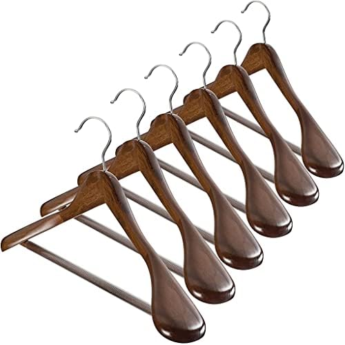 WODMB 6 парчиња дрвени закачалки со рамо со панталони - мазна завршница со цврсто дрво за закачалка за закачалка, закачалка за закачалка,