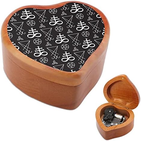 Окултни симболи Дрвена музичка кутија со форма на срцева форма на музички кутии гроздобер дрвена кутија за подарок
