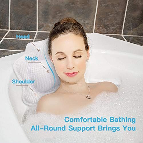 BeautyBaby Spa Pillow Cathture, Non-Slip 4 Силни чаши за вшмукување, перници за бања за када, глава, вратот, поддршка на рамото, удобност