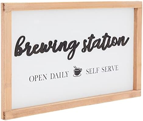 Знак на дрвена станица за пијалаци со куки, декор на кафе -кафе -кафе