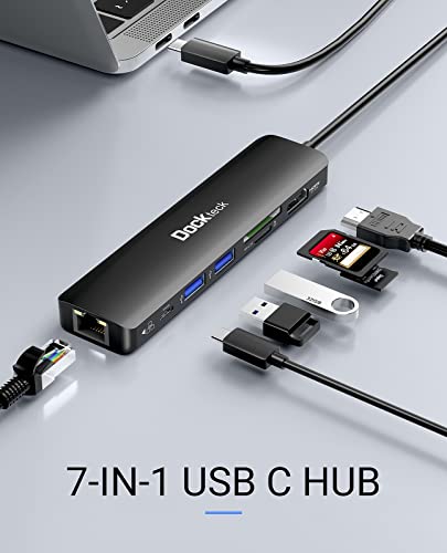 USB C Hub 4k 60Hz, Dockteck 7-во-1 USB C Pd Ethernet Hub Dongle СО 4K 60Hz HDMI, 1gbps Ethernet, 100W PD, 2 USB 3.0, SD/Micro